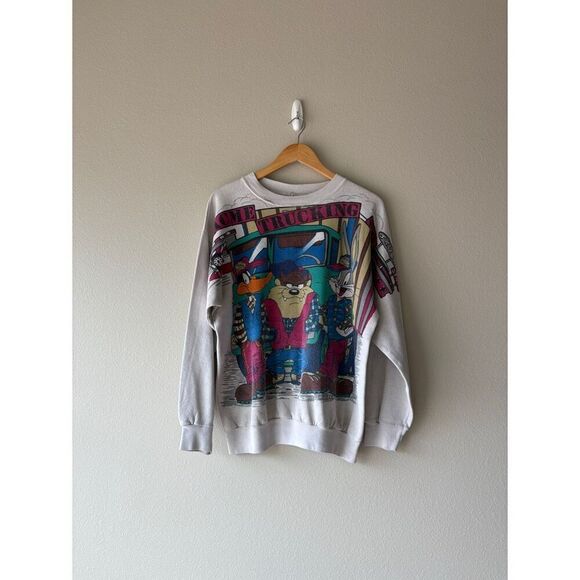 tultex 90s looney tunes all over print graphic crewneck pullover sweater - Picture 4 of 10